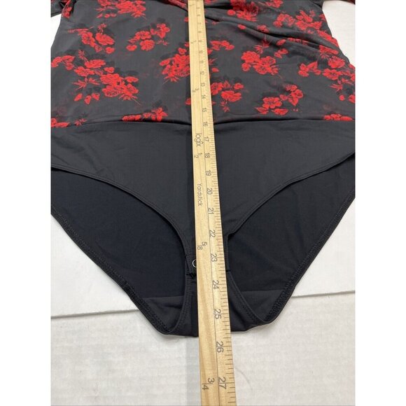 Tahari Bodysuit Women XL‎ Black Red Mesh Floral Roses Surplice Witchy Whisigoth - Picture 10 of 10
